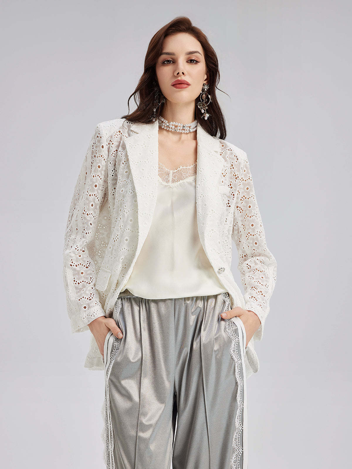 French Custom Lace Tailored Blazer-VibeCloset