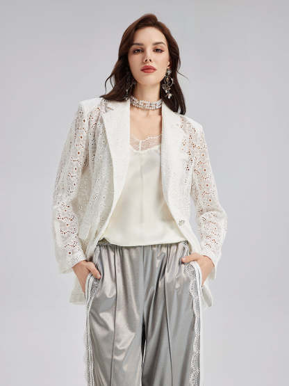 French Custom Lace Tailored Blazer-VibeCloset