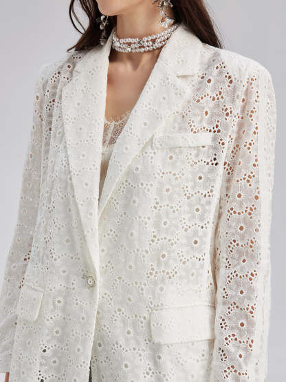 French Custom Lace Tailored Blazer-VibeCloset