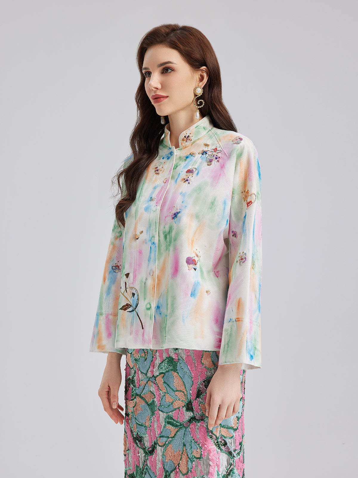 Knot Stitch Embroidered Painted Jacket-VibeCloset
