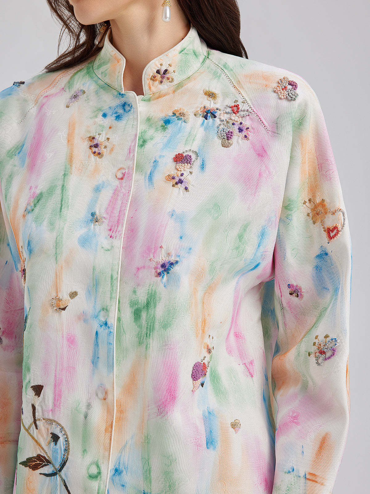 Knot Stitch Embroidered Painted Jacket-VibeCloset