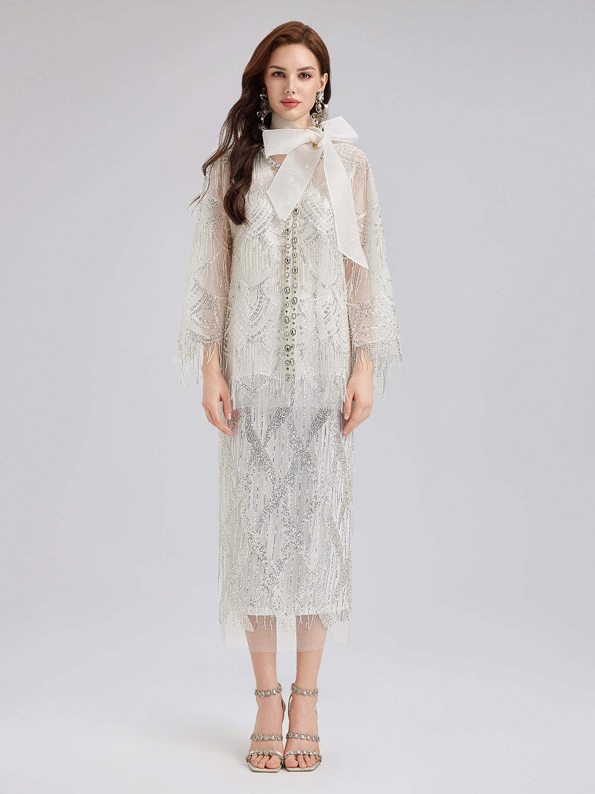 French Beaded Fringe Cape Jacket-VibeCloset