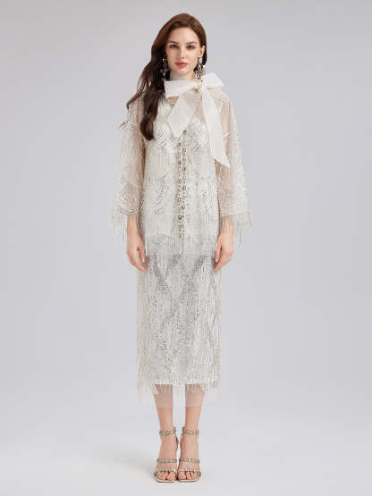 French Beaded Fringe Cape Jacket-VibeCloset