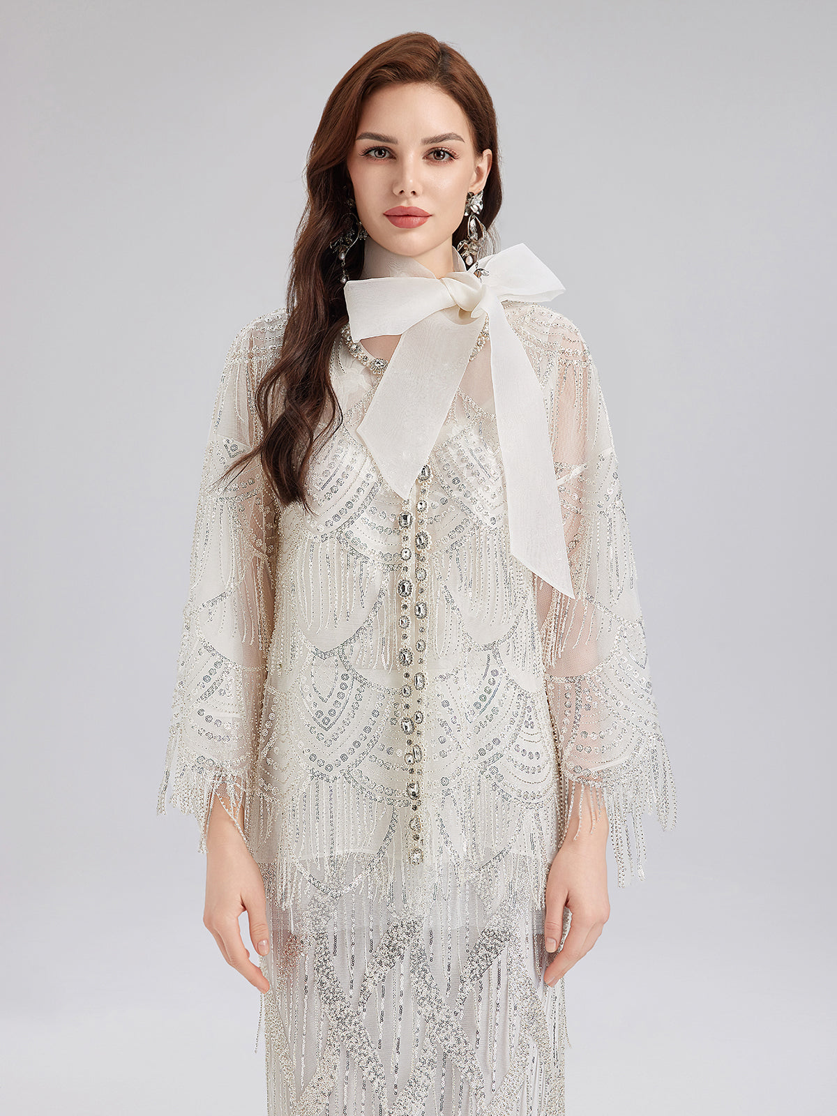 French Beaded Fringe Cape Jacket-VibeCloset