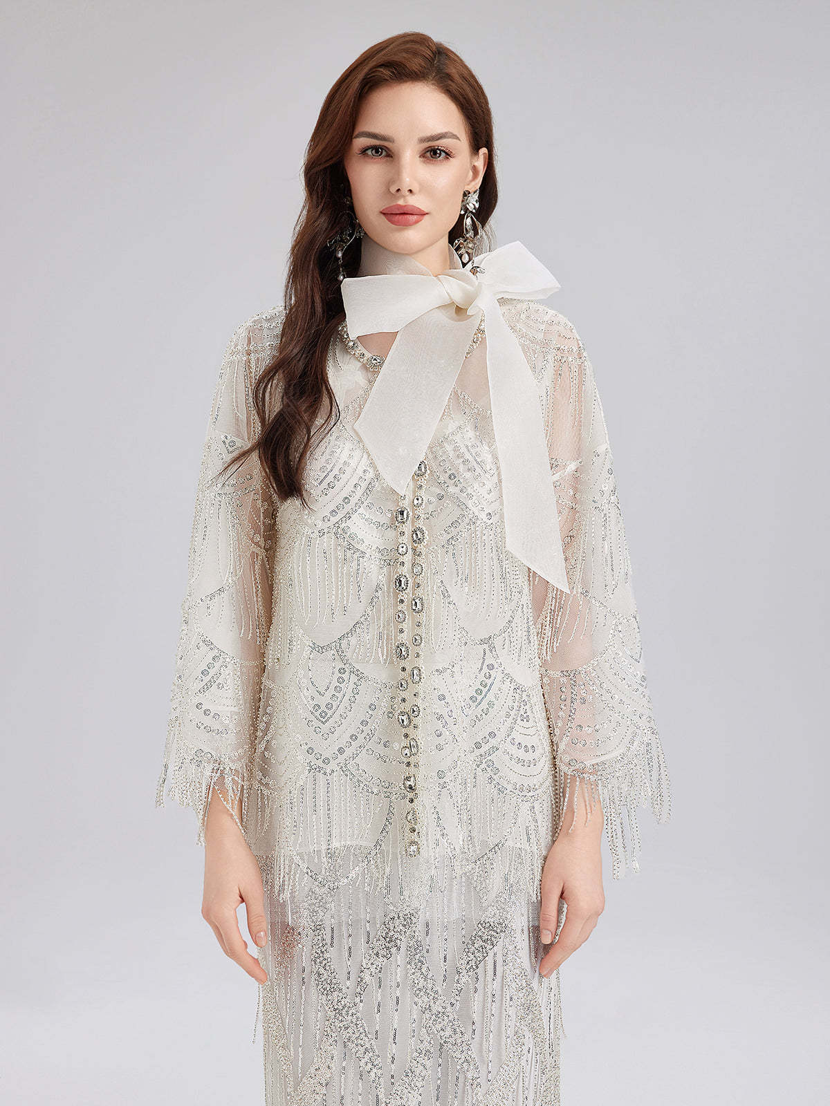 French Beaded Fringe Cape Jacket-VibeCloset