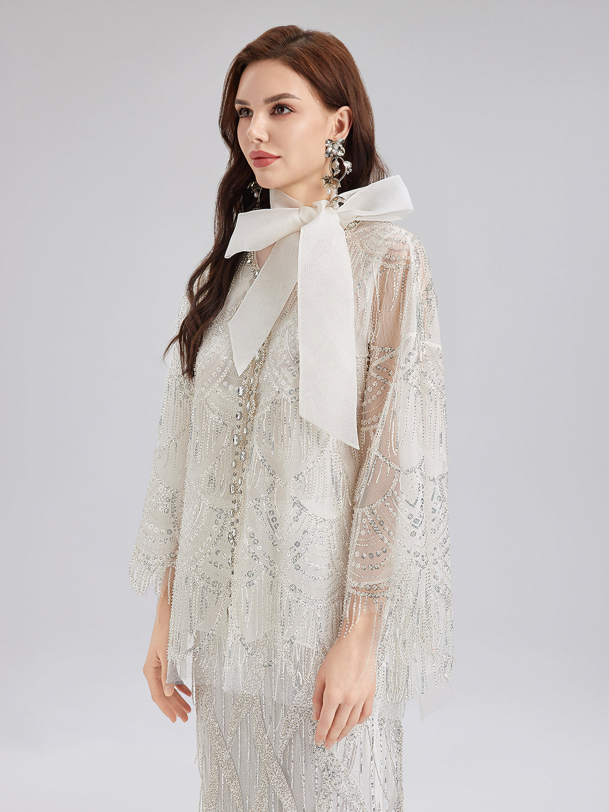 French Beaded Fringe Cape Jacket-VibeCloset