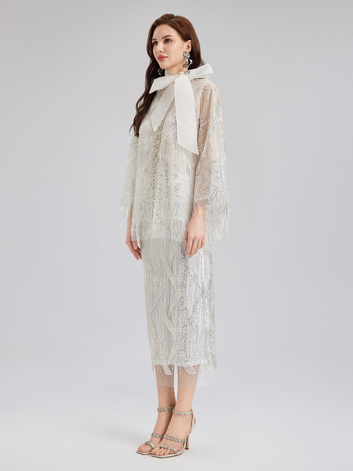 French Beaded Fringe Cape Jacket-VibeCloset