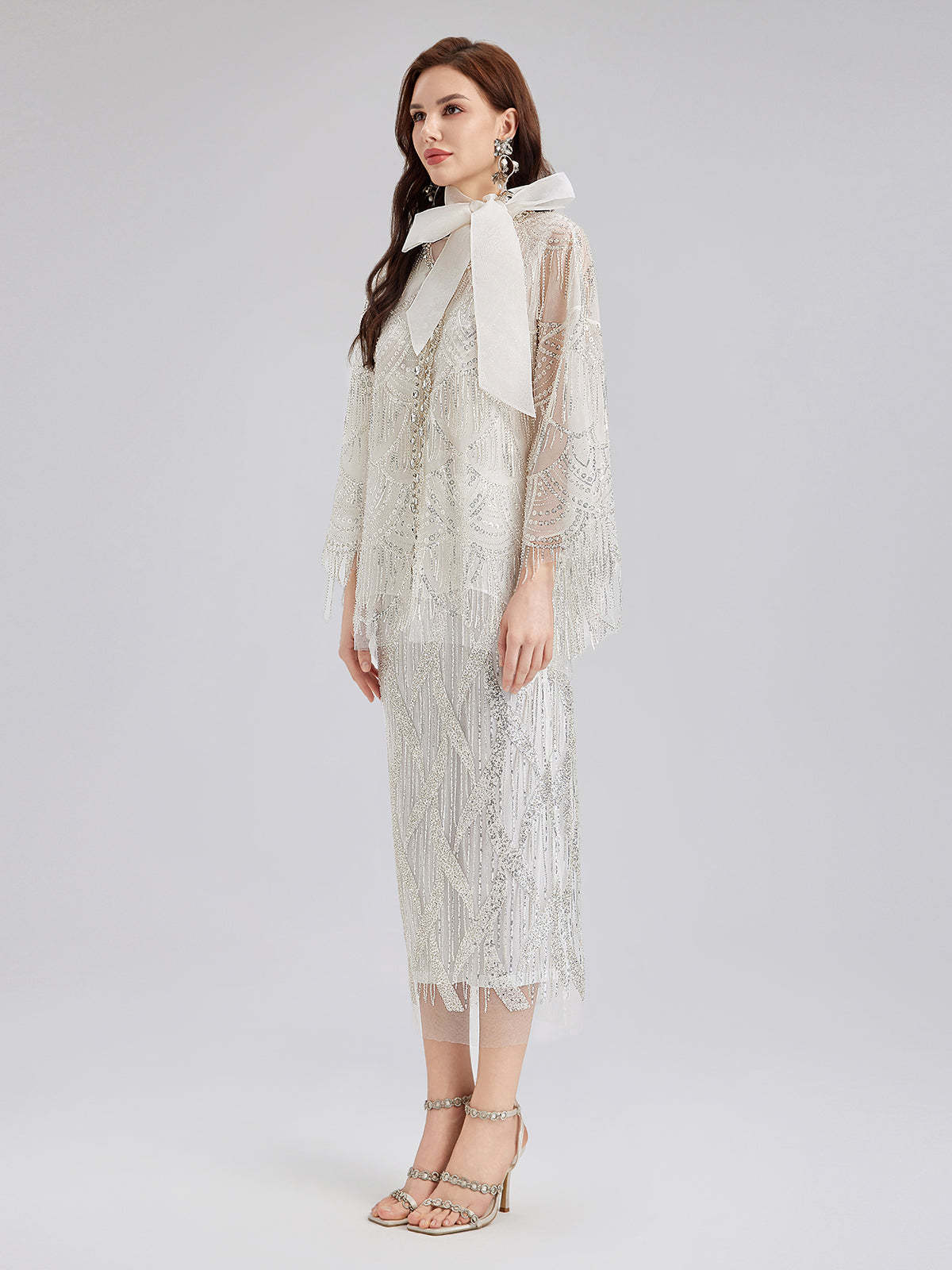 French Beaded Fringe Cape Jacket-VibeCloset