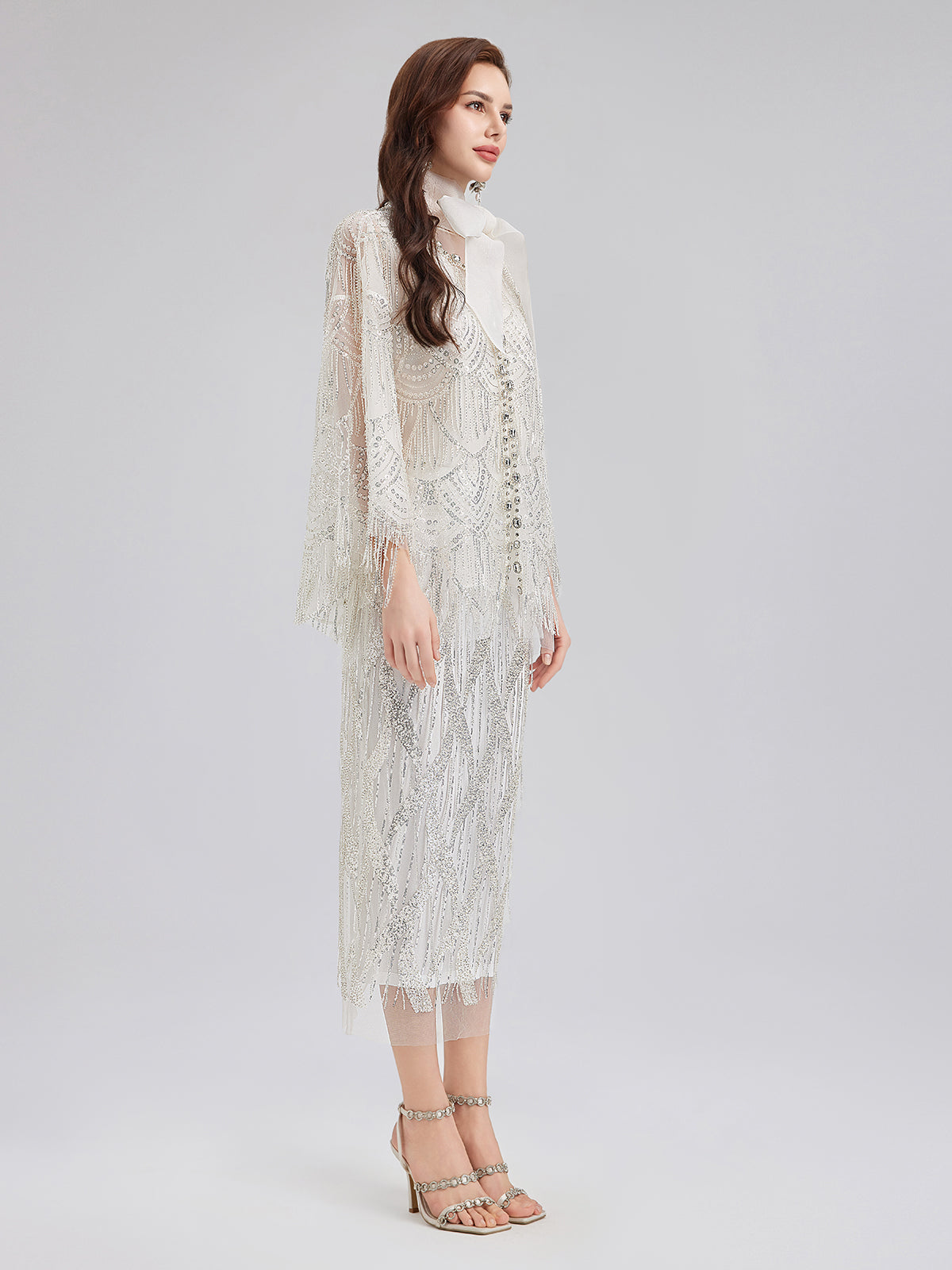 French Beaded Fringe Cape Jacket-VibeCloset