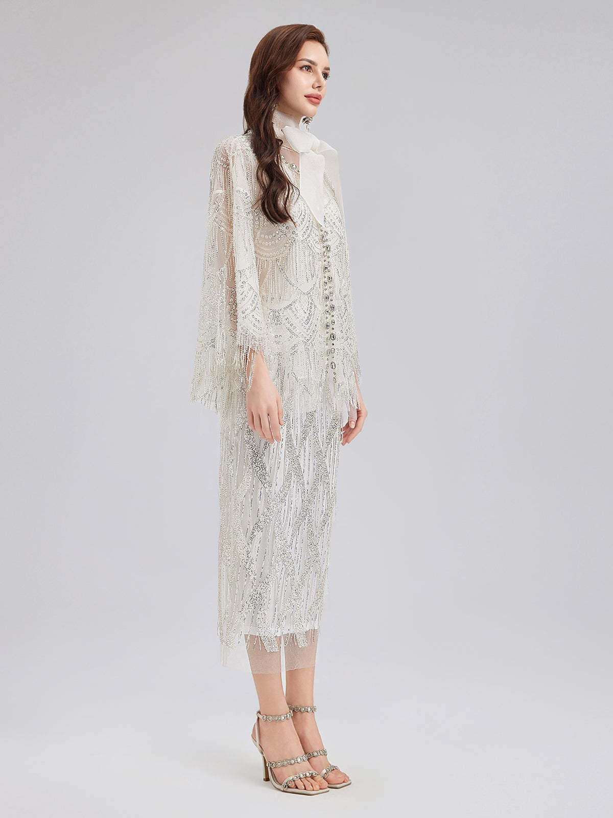French Beaded Fringe Cape Jacket-VibeCloset