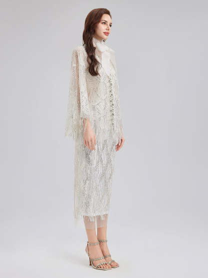 French Beaded Fringe Cape Jacket-VibeCloset
