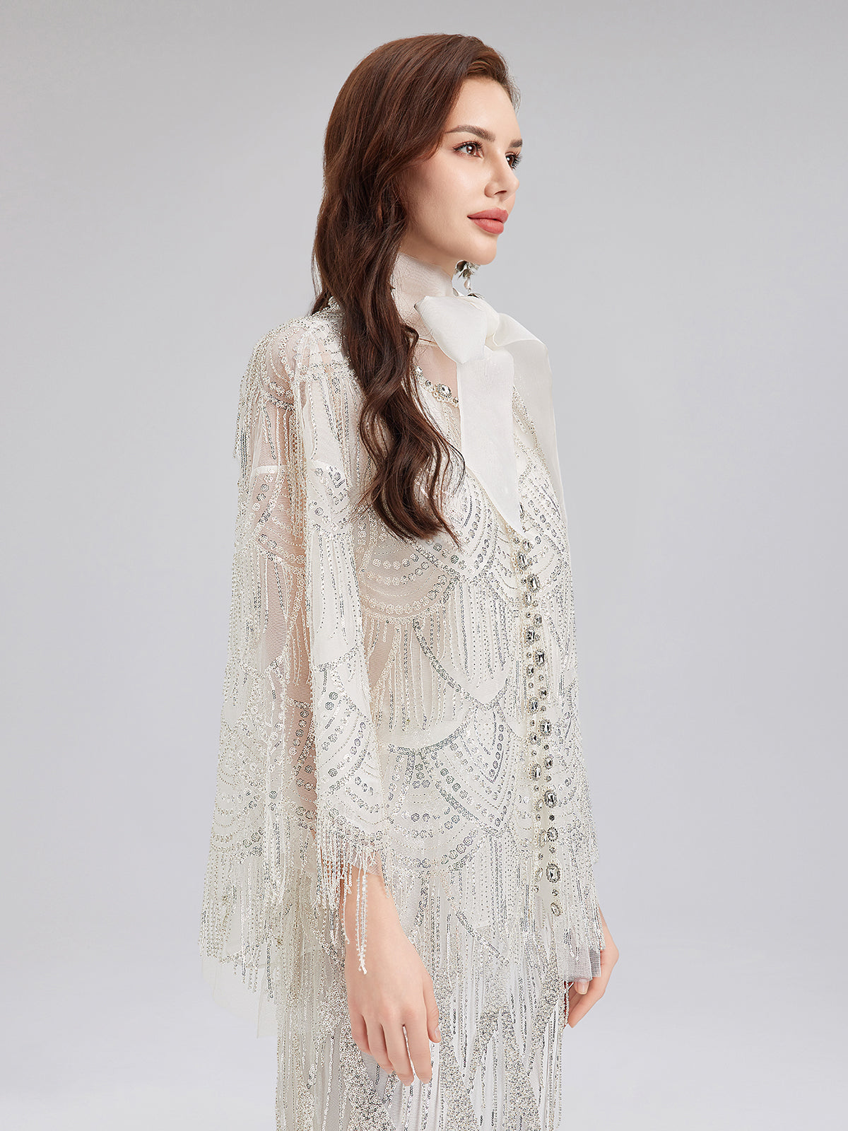 French Beaded Fringe Cape Jacket-VibeCloset