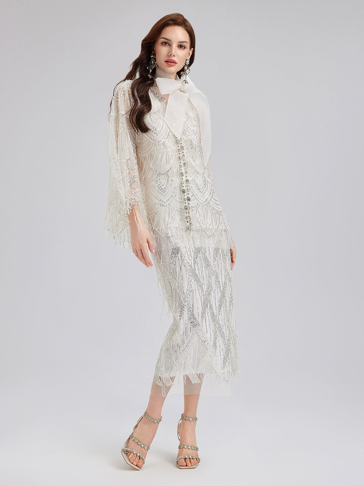 French Beaded Fringe Cape Jacket-VibeCloset