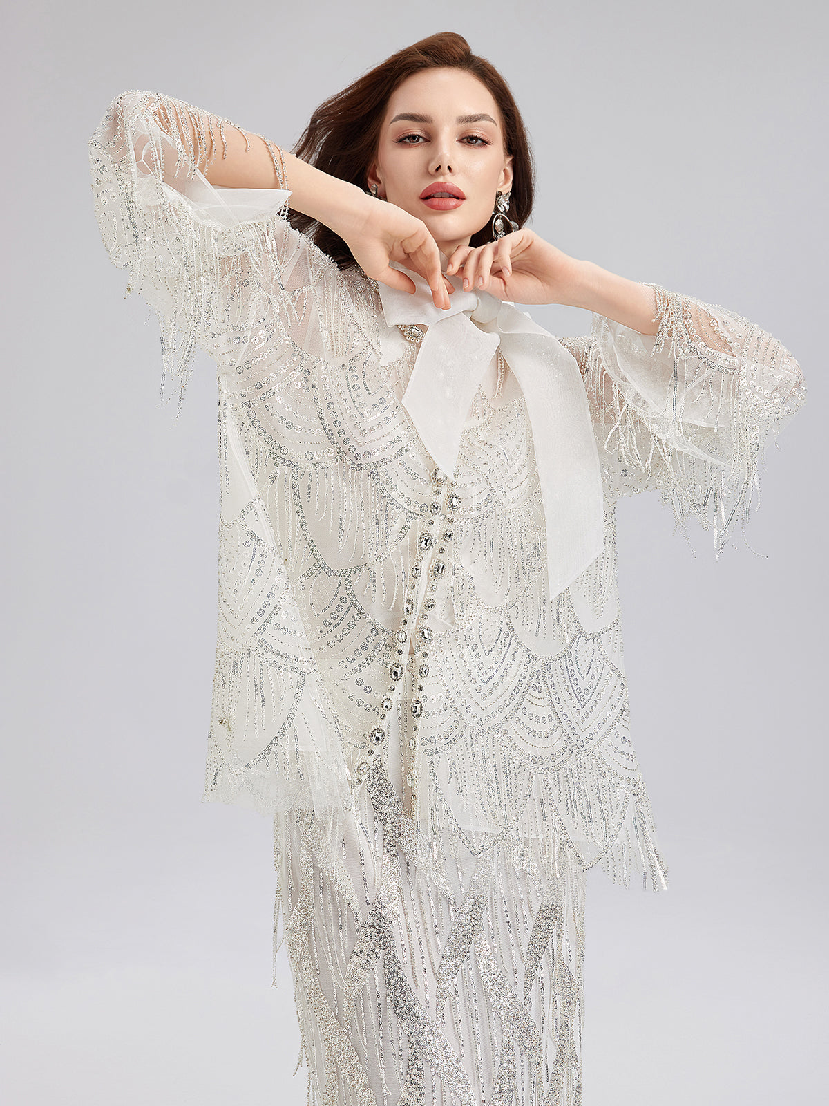 French Beaded Fringe Cape Jacket-VibeCloset