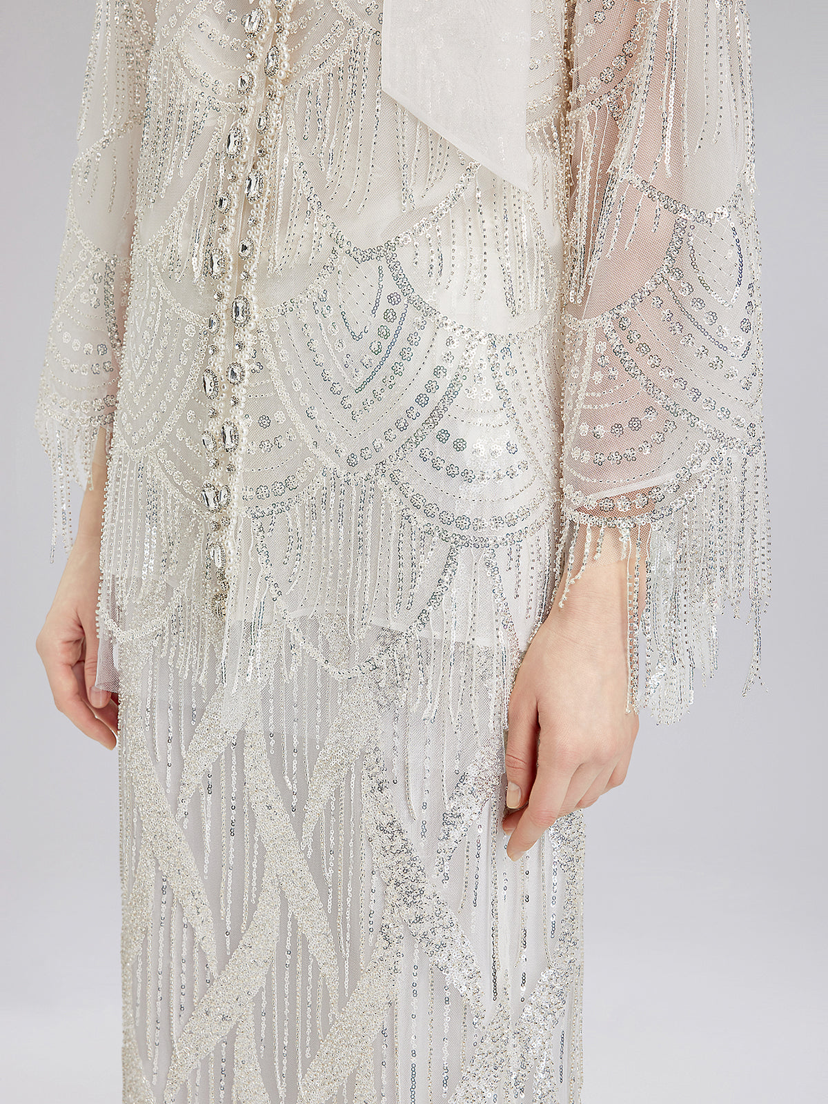 French Beaded Fringe Cape Jacket-VibeCloset