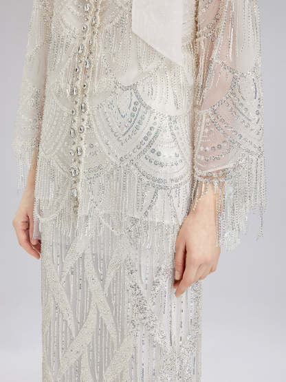 French Beaded Fringe Cape Jacket-VibeCloset