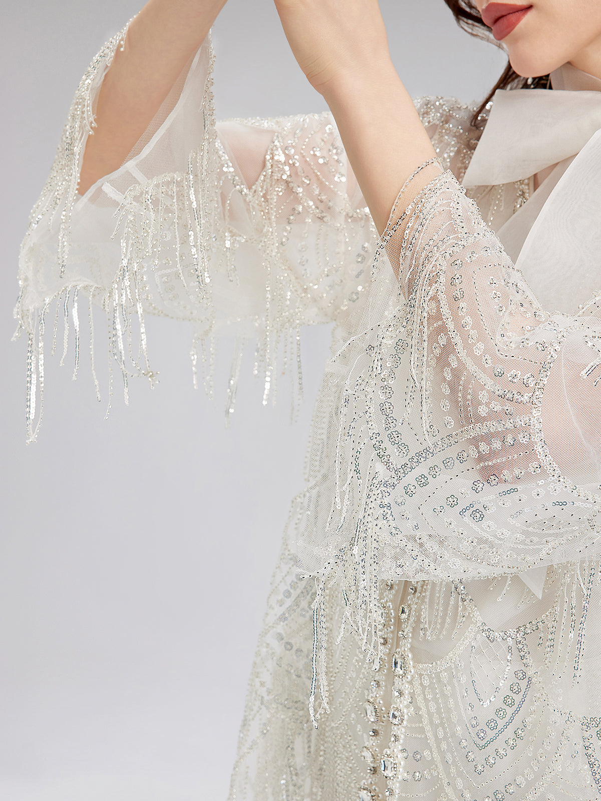 French Beaded Fringe Cape Jacket-VibeCloset