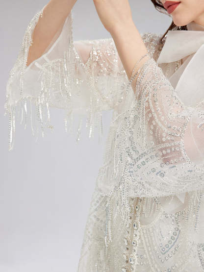 French Beaded Fringe Cape Jacket-VibeCloset