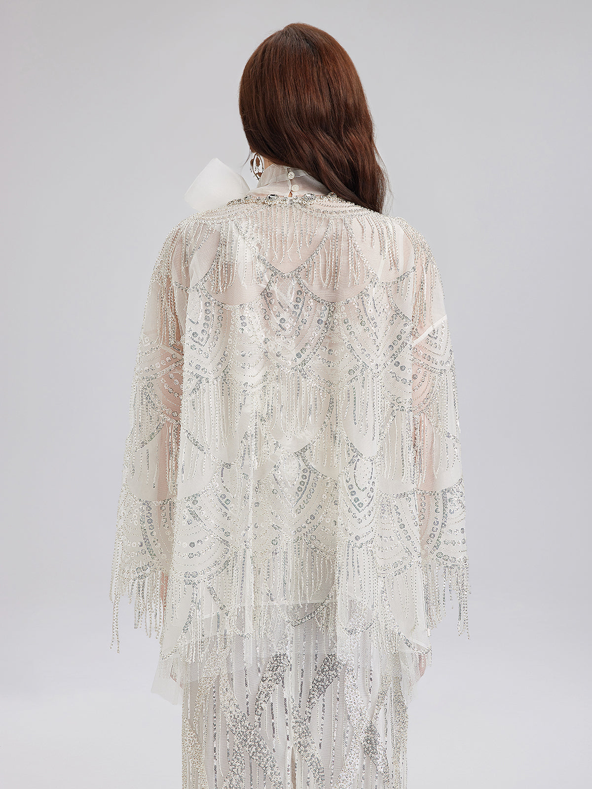French Beaded Fringe Cape Jacket-VibeCloset