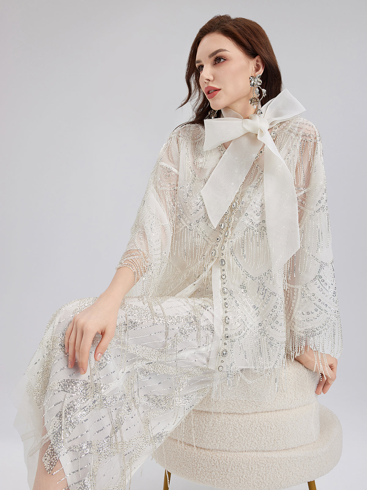 French Beaded Fringe Cape Jacket-VibeCloset