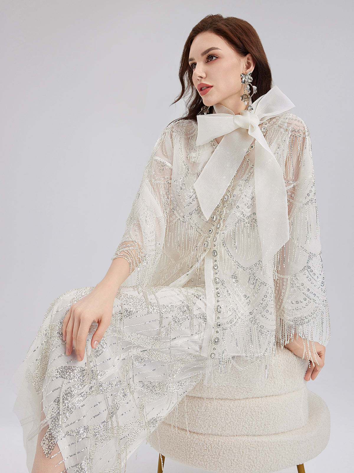 French Beaded Fringe Cape Jacket-VibeCloset