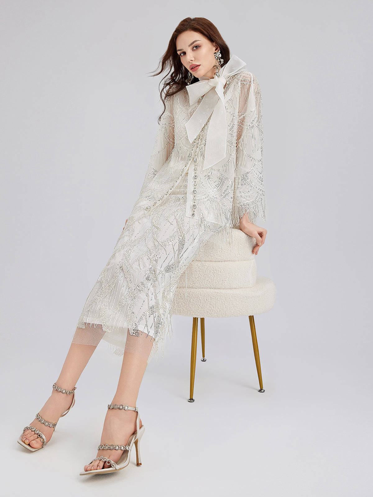 French Beaded Fringe Cape Jacket-VibeCloset