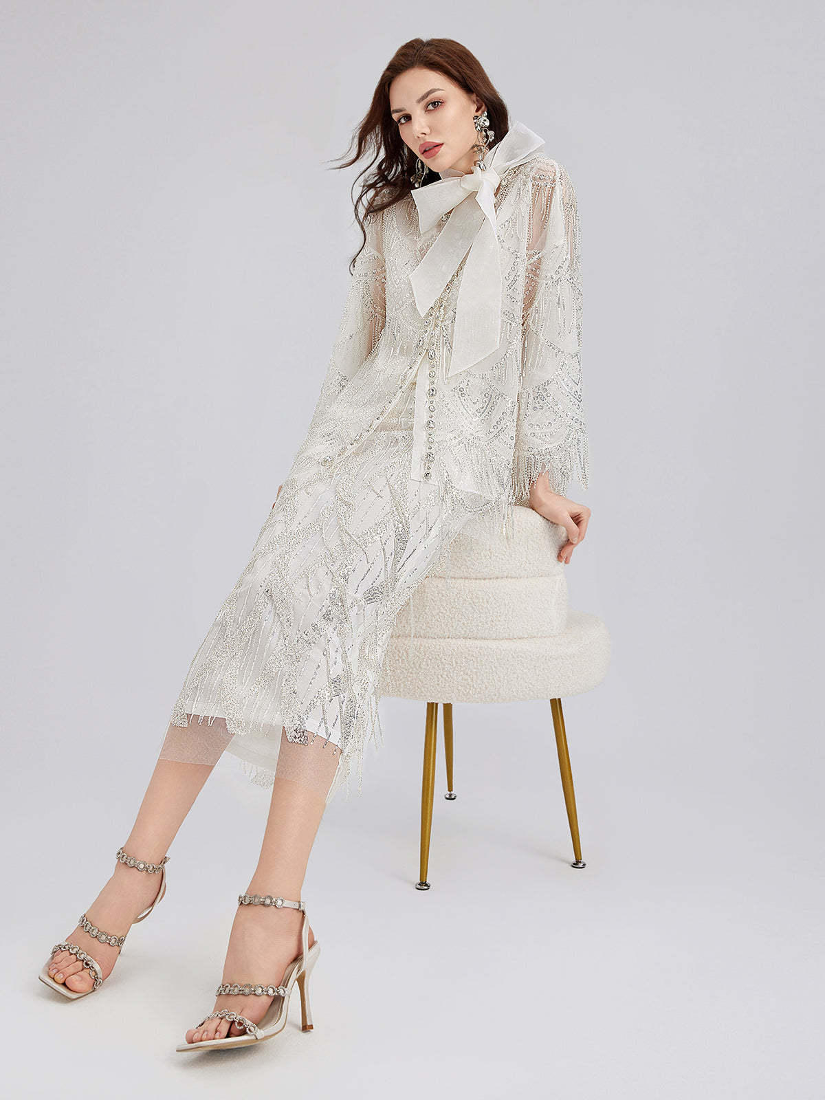 French Beaded Fringe Cape Jacket-VibeCloset