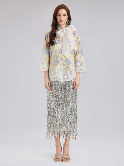 Artistic Painted Jacquard Lace Jacket-VibeCloset