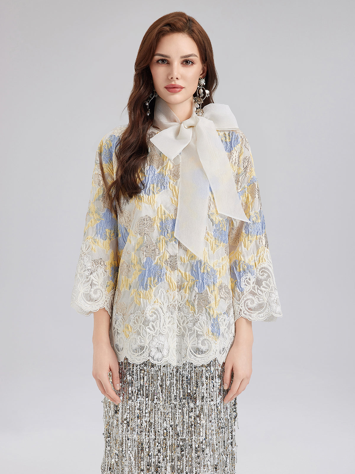 Artistic Painted Jacquard Lace Jacket-VibeCloset
