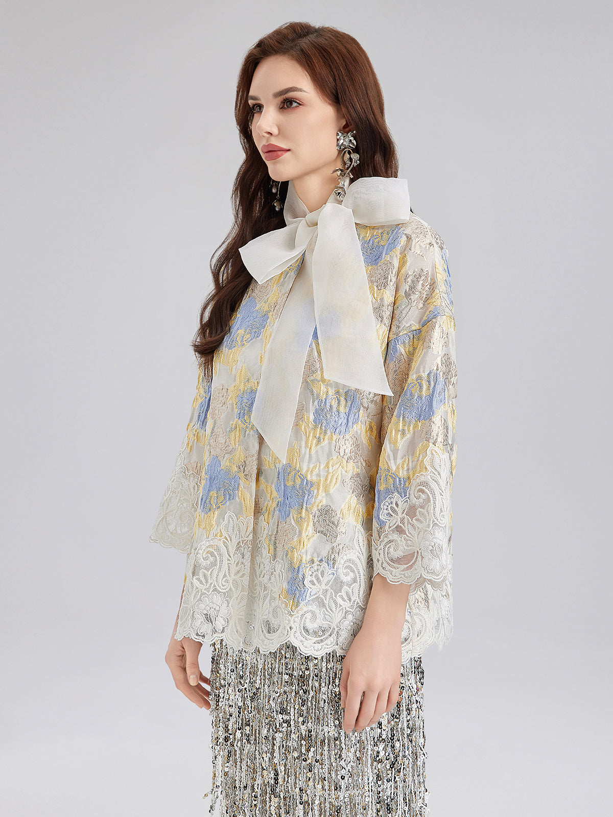 Artistic Painted Jacquard Lace Jacket-VibeCloset