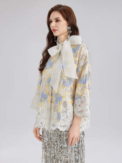 Artistic Painted Jacquard Lace Jacket-VibeCloset