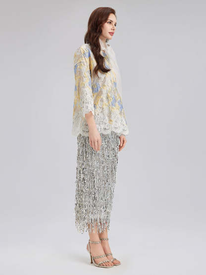 Artistic Painted Jacquard Lace Jacket-VibeCloset