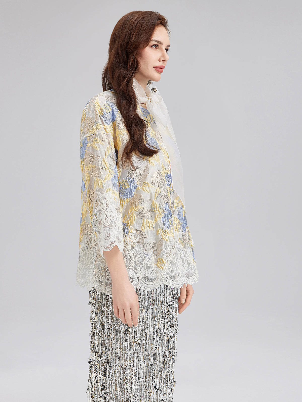 Artistic Painted Jacquard Lace Jacket-VibeCloset