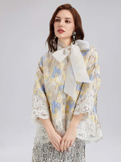 Artistic Painted Jacquard Lace Jacket-VibeCloset