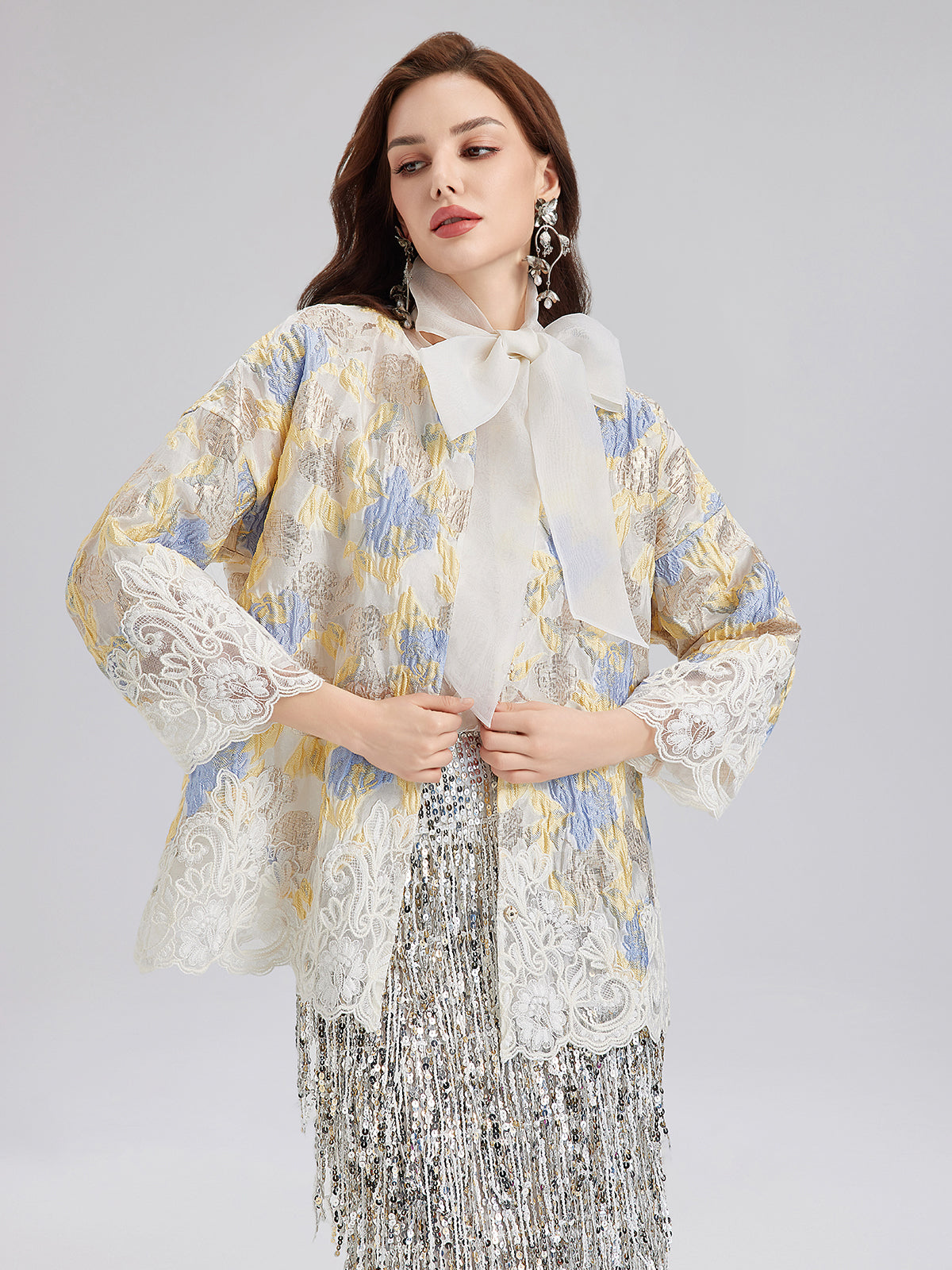 Artistic Painted Jacquard Lace Jacket-VibeCloset