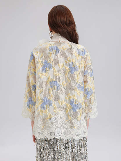 Artistic Painted Jacquard Lace Jacket-VibeCloset