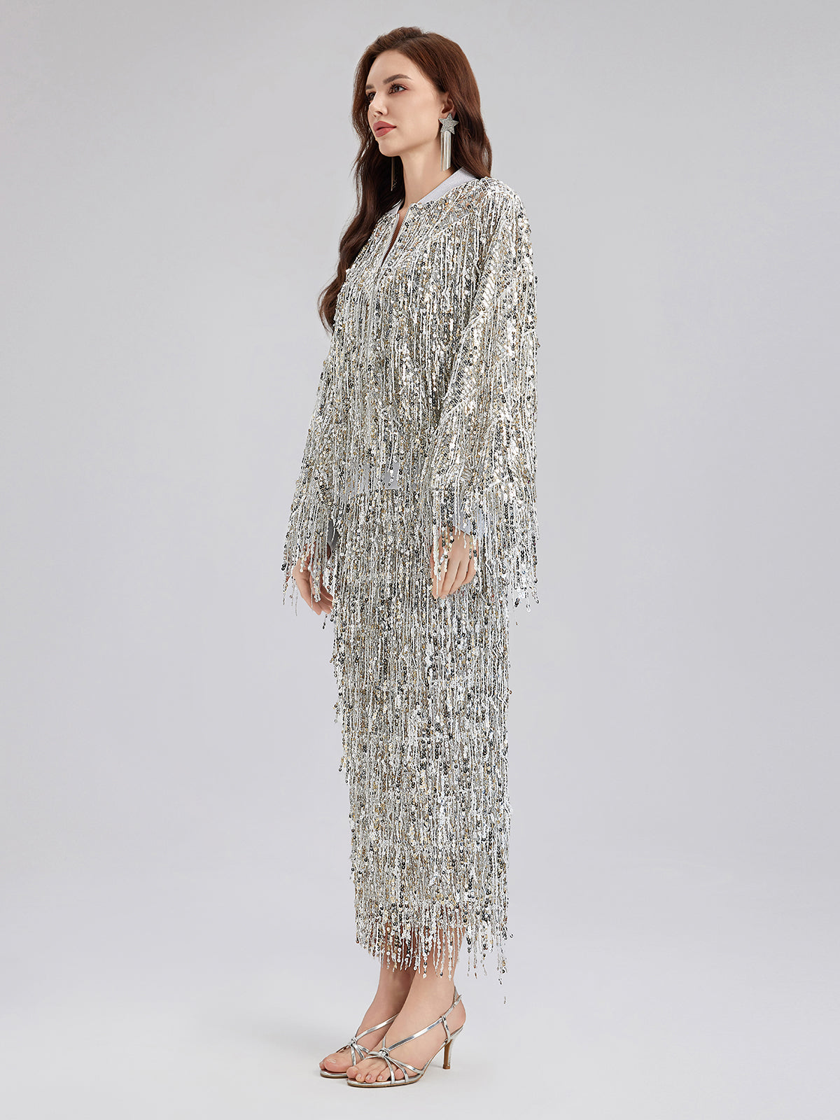 Tassel Sequin Embroidered Bomber Jacket-VibeCloset