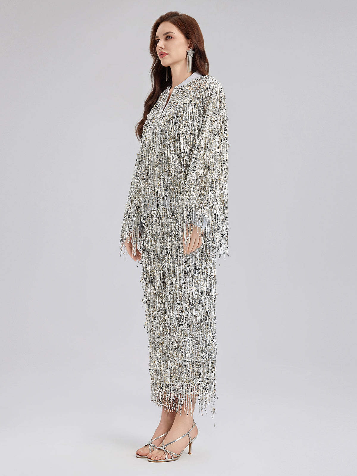 Tassel Sequin Embroidered Bomber Jacket-VibeCloset