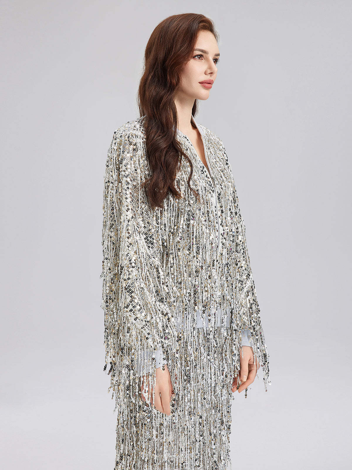 Tassel Sequin Embroidered Bomber Jacket-VibeCloset