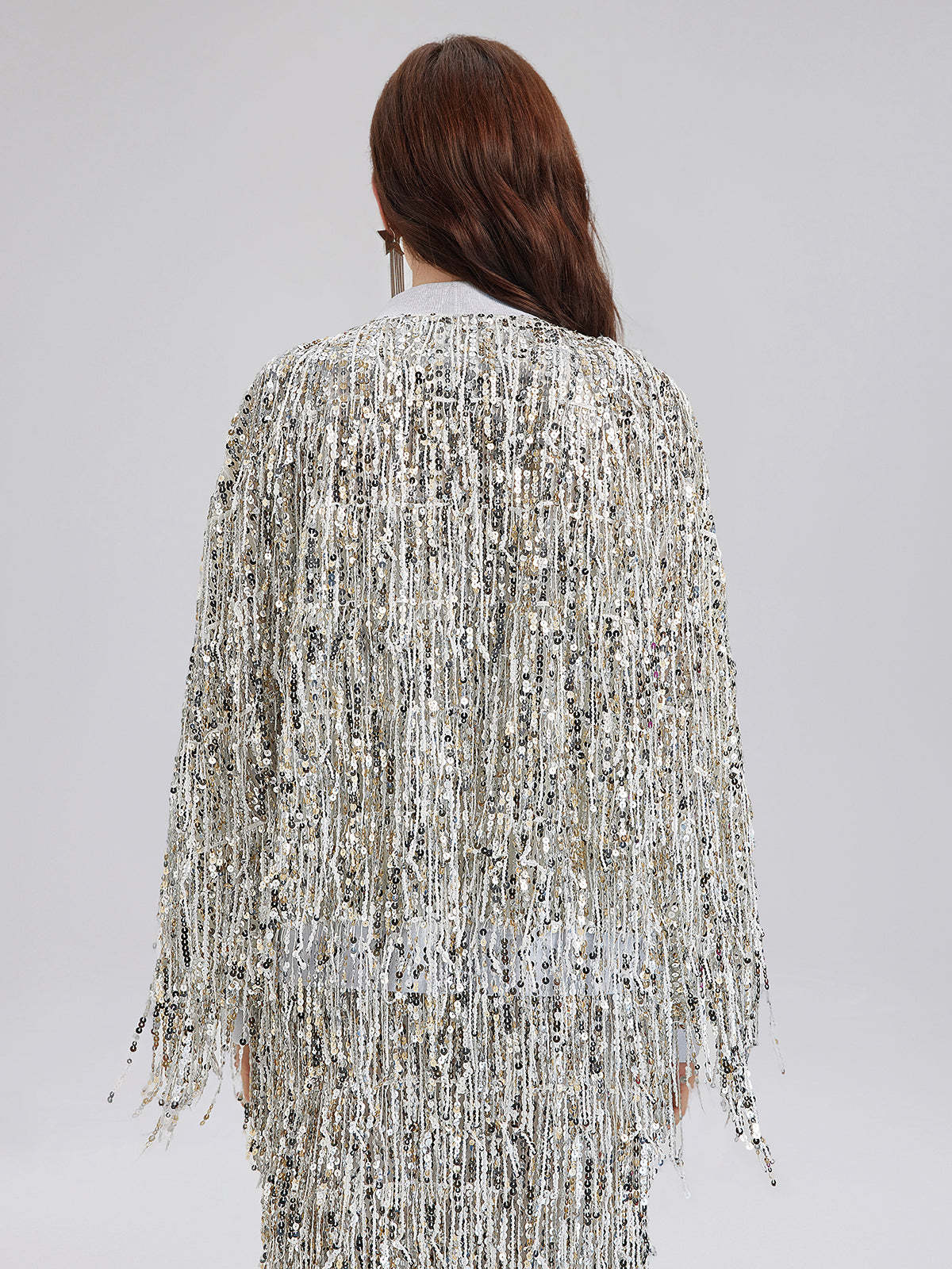 Tassel Sequin Embroidered Bomber Jacket-VibeCloset