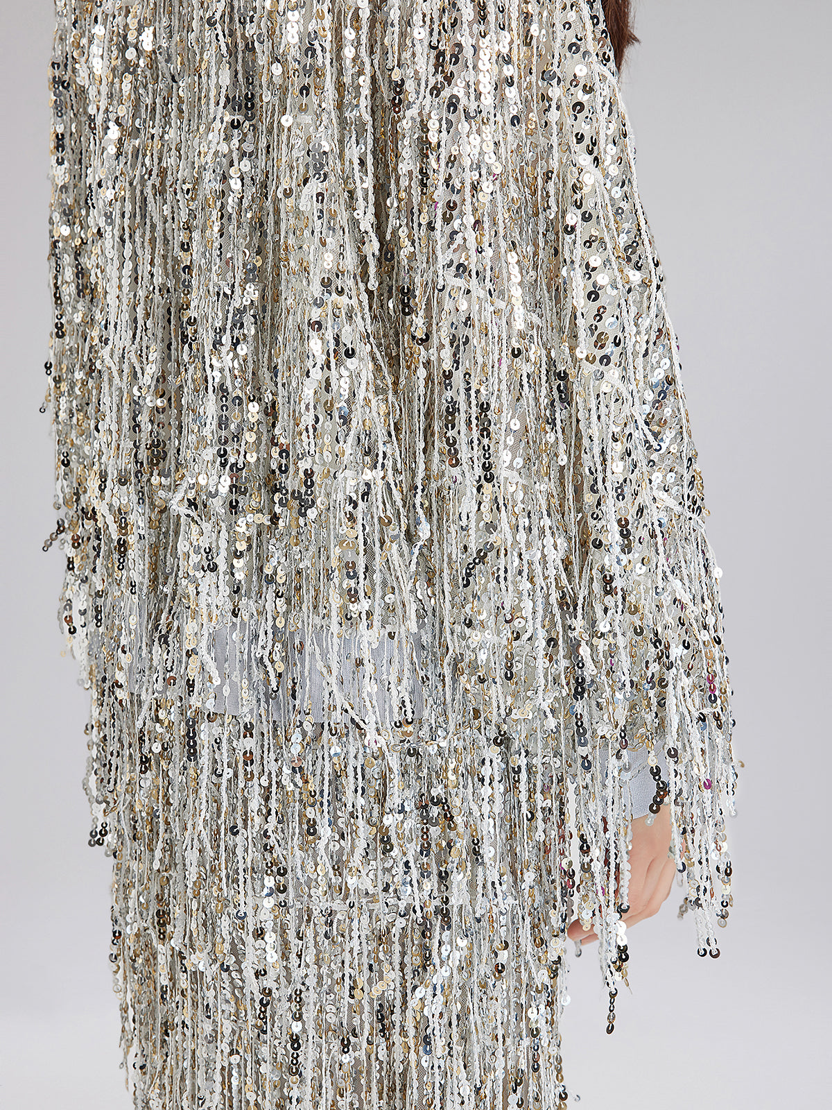 Tassel Sequin Embroidered Bomber Jacket-VibeCloset