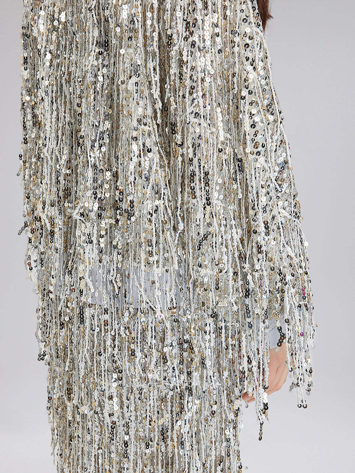 Tassel Sequin Embroidered Bomber Jacket-VibeCloset