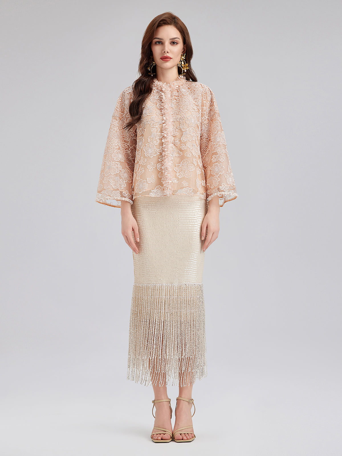 French Beaded Floral Embroidered Jacket-VibeCloset