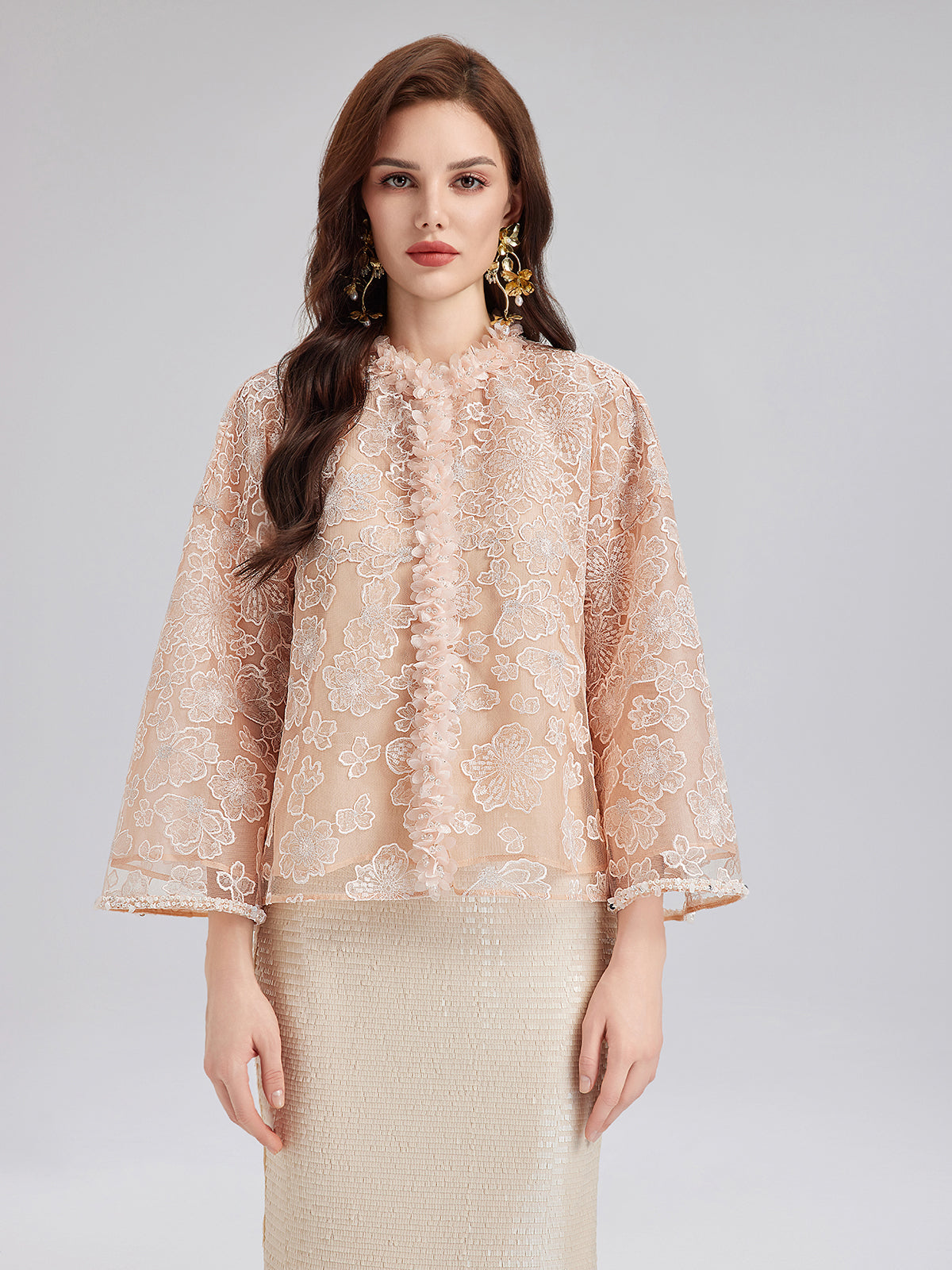 French Beaded Floral Embroidered Jacket-VibeCloset