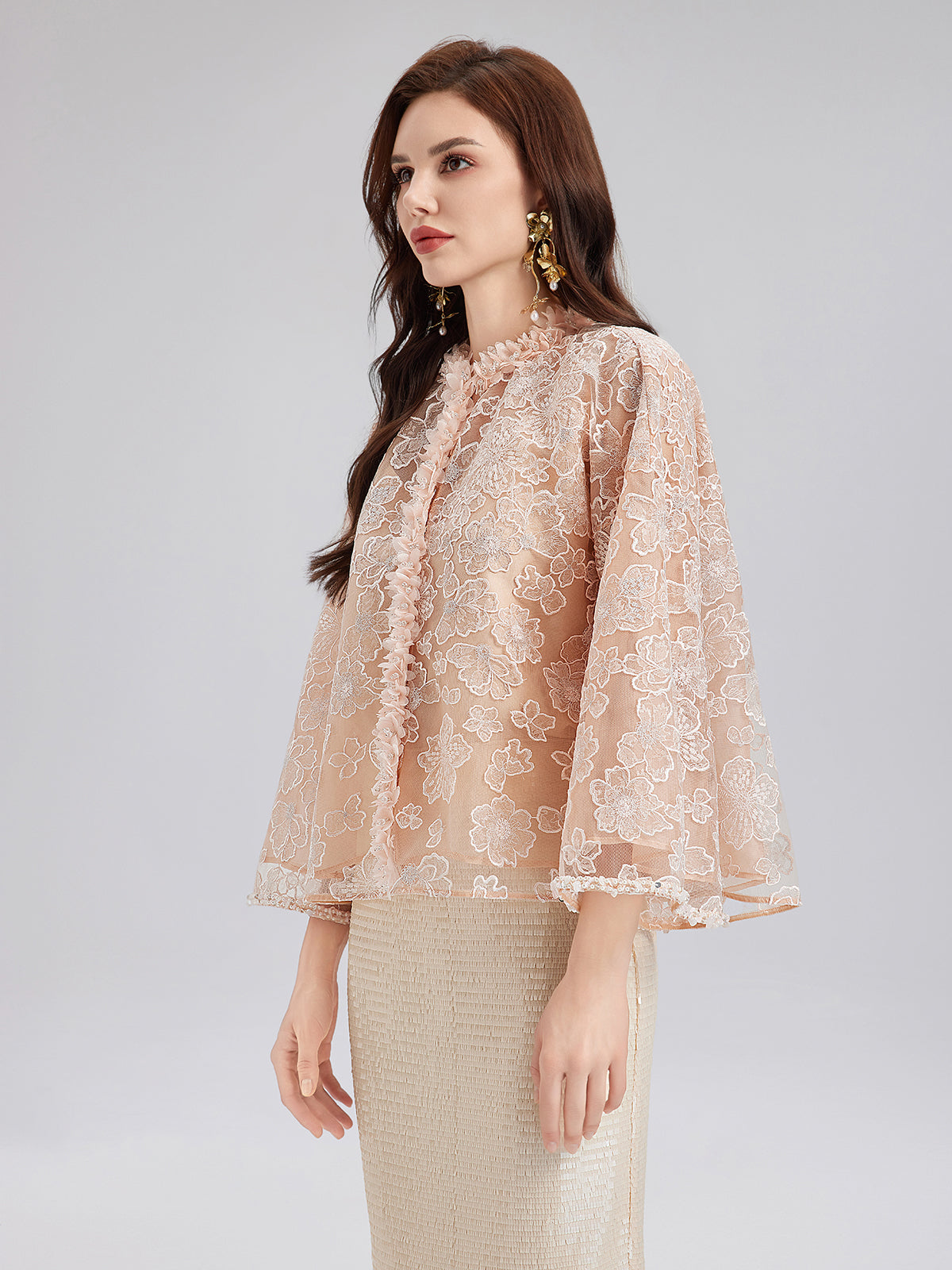 French Beaded Floral Embroidered Jacket-VibeCloset