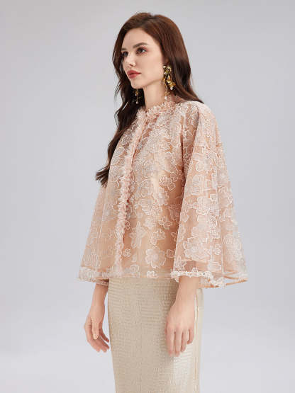 French Beaded Floral Embroidered Jacket-VibeCloset