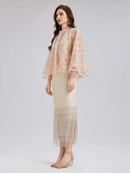 French Beaded Floral Embroidered Jacket-VibeCloset