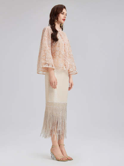 French Beaded Floral Embroidered Jacket-VibeCloset