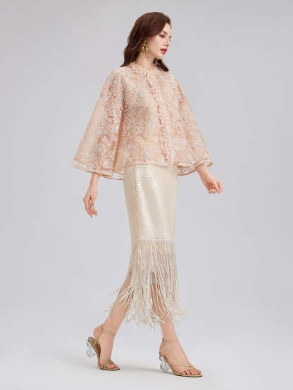 French Beaded Floral Embroidered Jacket-VibeCloset