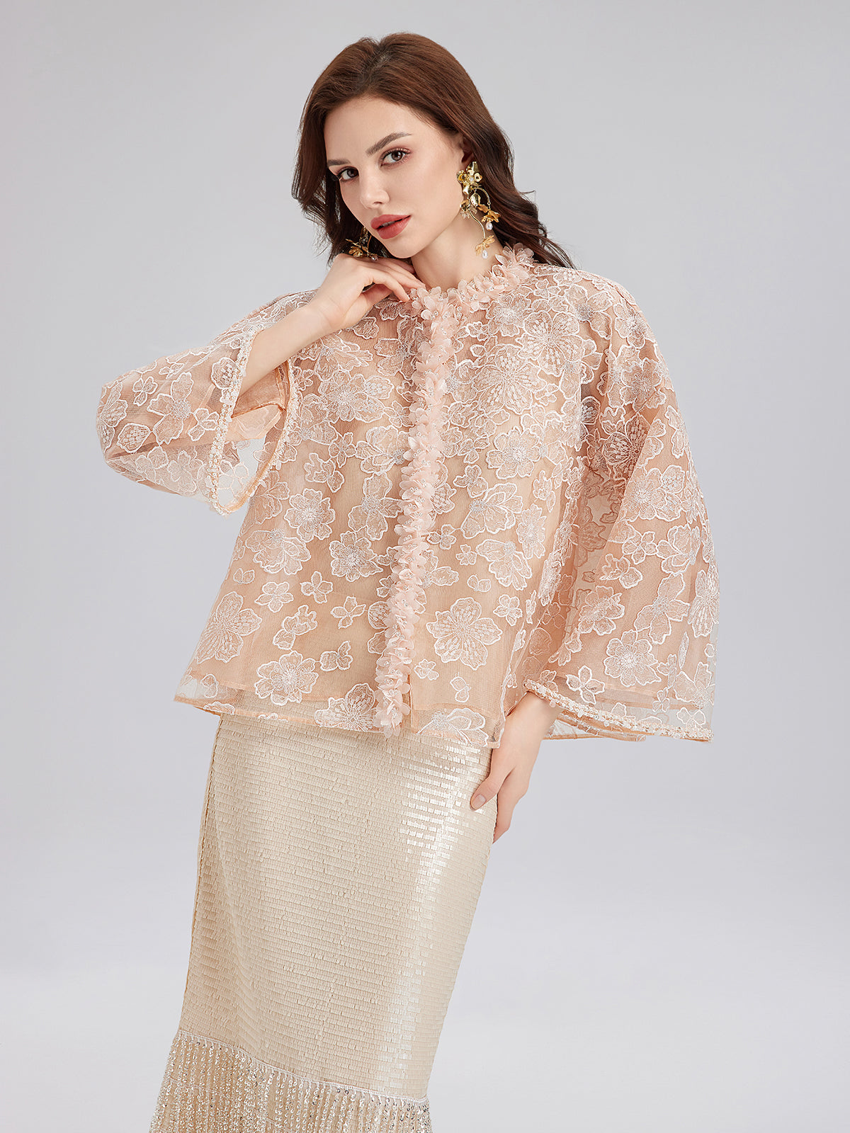 French Beaded Floral Embroidered Jacket-VibeCloset